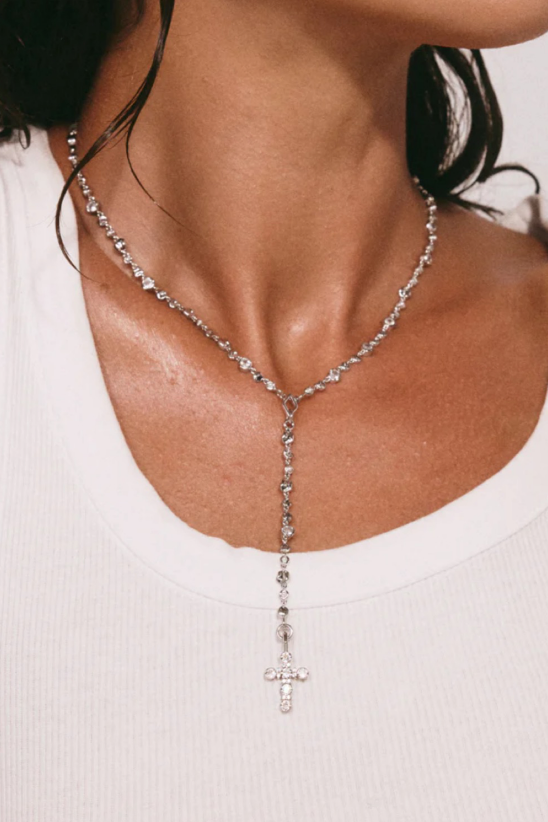 THE ROSETTE CROSS ROSARY NECKLACE