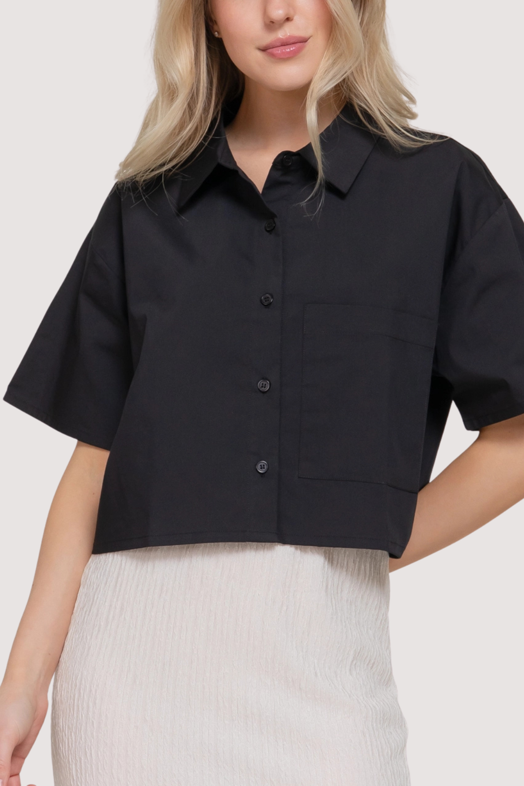 COLINE CROPPED SHIRT - BLACK