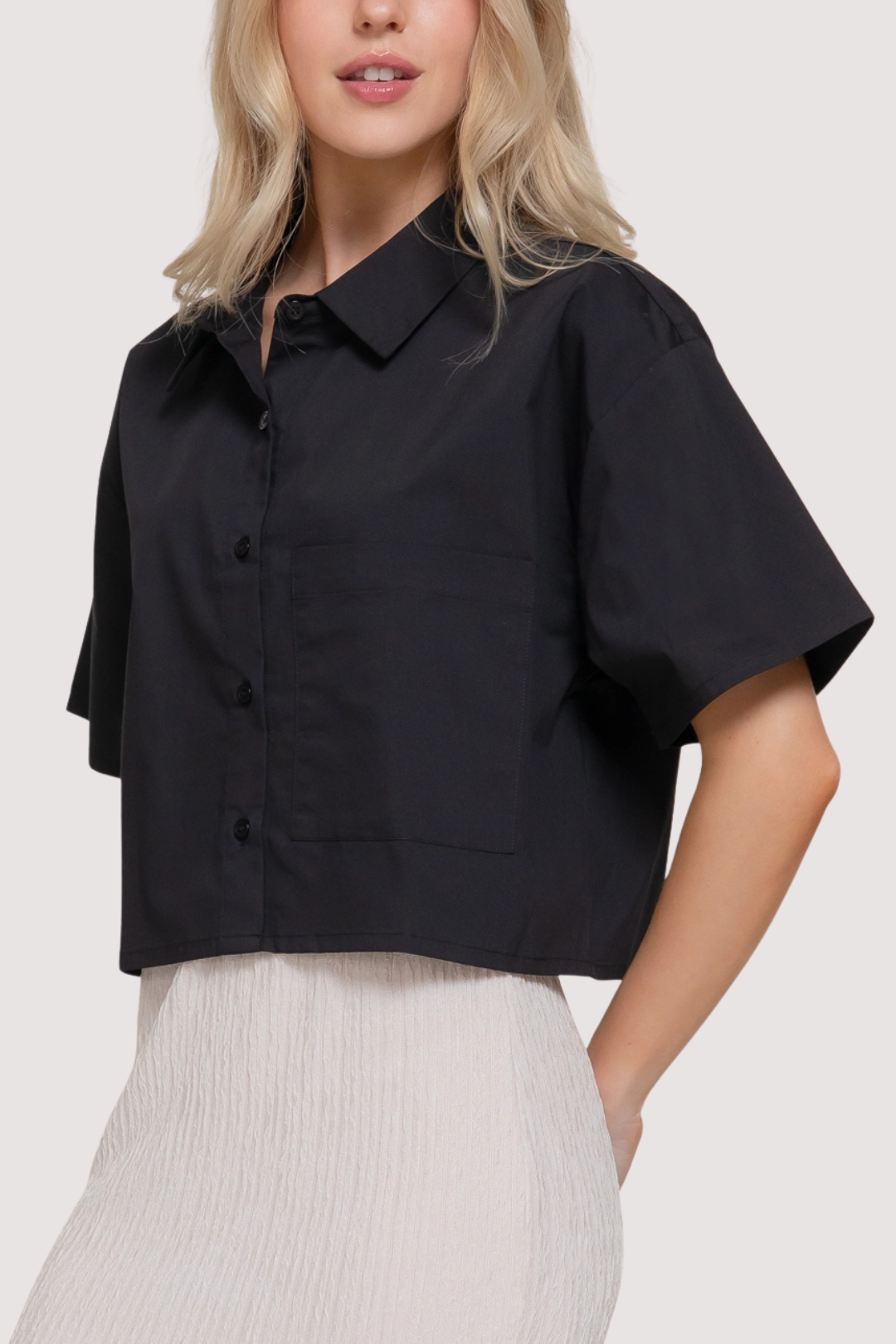 COLINE CROPPED SHIRT - BLACK