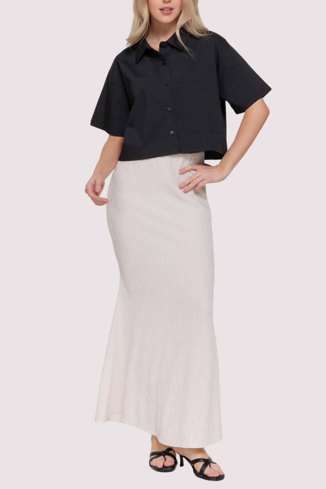 COLINE CROPPED SHIRT - BLACK